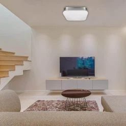 Staniford 11 in. 100-Watt Equivalent Brushed Nickel Selectable Integrated LED Square Flush Mount with Glass Shade by Hampton Bay -Hampton Bay Sales brushed nickel hampton bay flush mount lights cg2aa015ds1d25 4f 1000