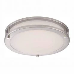 Flaxmere 12 in. Brushed Nickel Dimmable LED Flush Mount Ceiling Light with Frosted White Glass Shade by Hampton Bay