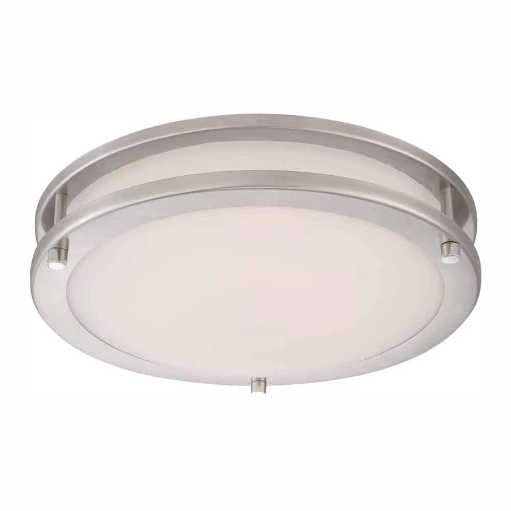 Flaxmere 12 in. Brushed Nickel Dimmable LED Flush Mount Ceiling Light with Frosted White Glass Shade by Hampton Bay 1 Flaxmere 12 in. Brushed Nickel Dimmable LED Flush Mount Ceiling Light with Frosted White Glass Shade by Hampton Bay