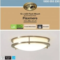 Flaxmere 12 in. Brushed Nickel Dimmable LED Flush Mount Ceiling Light with Frosted White Glass Shade by Hampton Bay 14 Flaxmere 12 in. Brushed Nickel Dimmable LED Flush Mount Ceiling Light with Frosted White Glass Shade by Hampton Bay -Hampton Bay Sales brushed nickel hampton bay flush mount lights hb1023c 35 66 1000