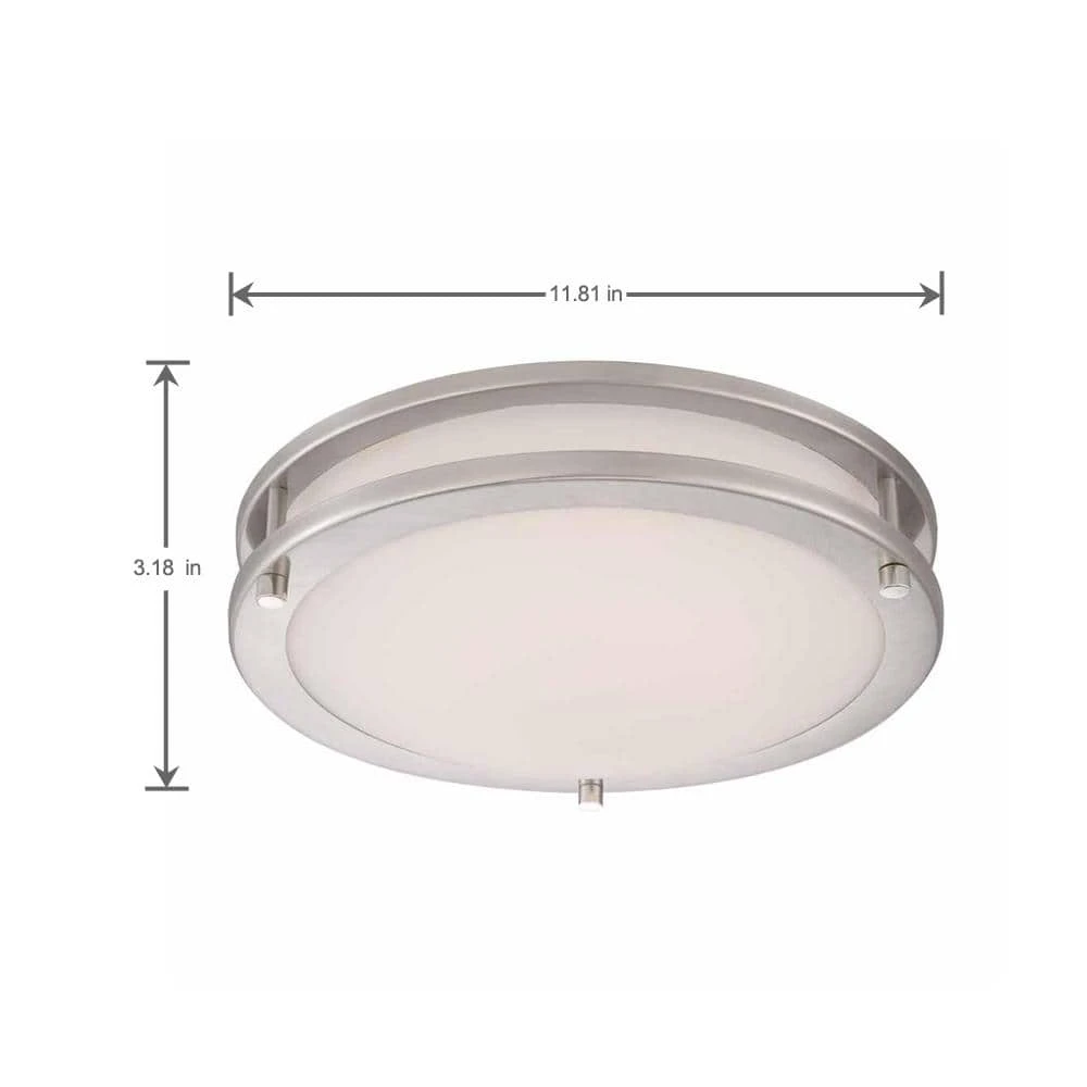 Flaxmere 12 in. Brushed Nickel Dimmable LED Flush Mount Ceiling Light with Frosted White Glass Shade by Hampton Bay 4 Flaxmere 12 in. Brushed Nickel Dimmable LED Flush Mount Ceiling Light with Frosted White Glass Shade by Hampton Bay - Image 4