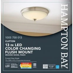 Clifton 13 in. Brushed Nickel Selectable LED Flush Mount by Hampton Bay -Hampton Bay Sales brushed nickel hampton bay flush mount lights hui8011ll 6 bn 1f 1000