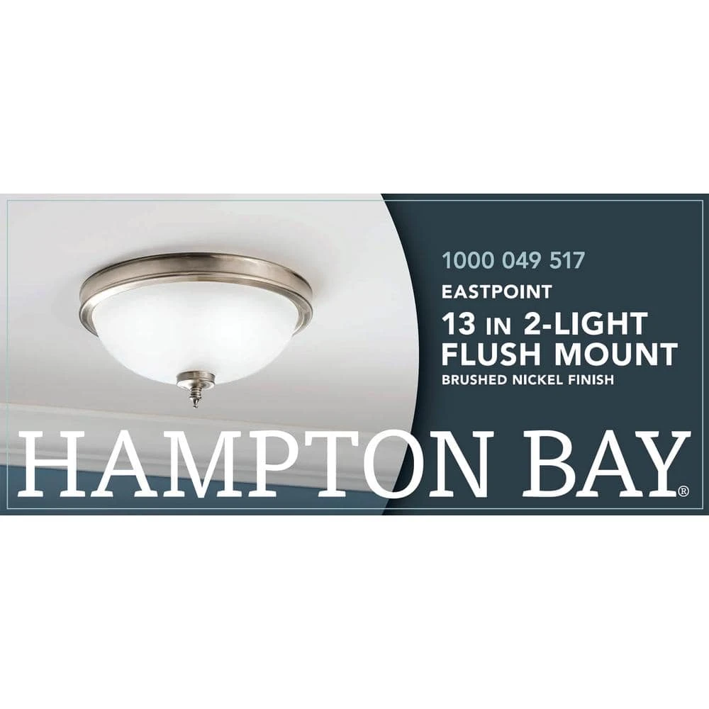 Eastpoint 13 in. 2-Light Brushed Nickel Flush Mount with Frosted Glass Shade by Hampton Bay 6 Eastpoint 13 in. 2-Light Brushed Nickel Flush Mount with Frosted Glass Shade by Hampton Bay - Image 6