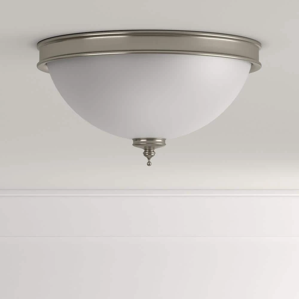Eastpoint 13 in. 2-Light Brushed Nickel Flush Mount with Frosted Glass Shade by Hampton Bay 3 Eastpoint 13 in. 2-Light Brushed Nickel Flush Mount with Frosted Glass Shade by Hampton Bay - Image 3
