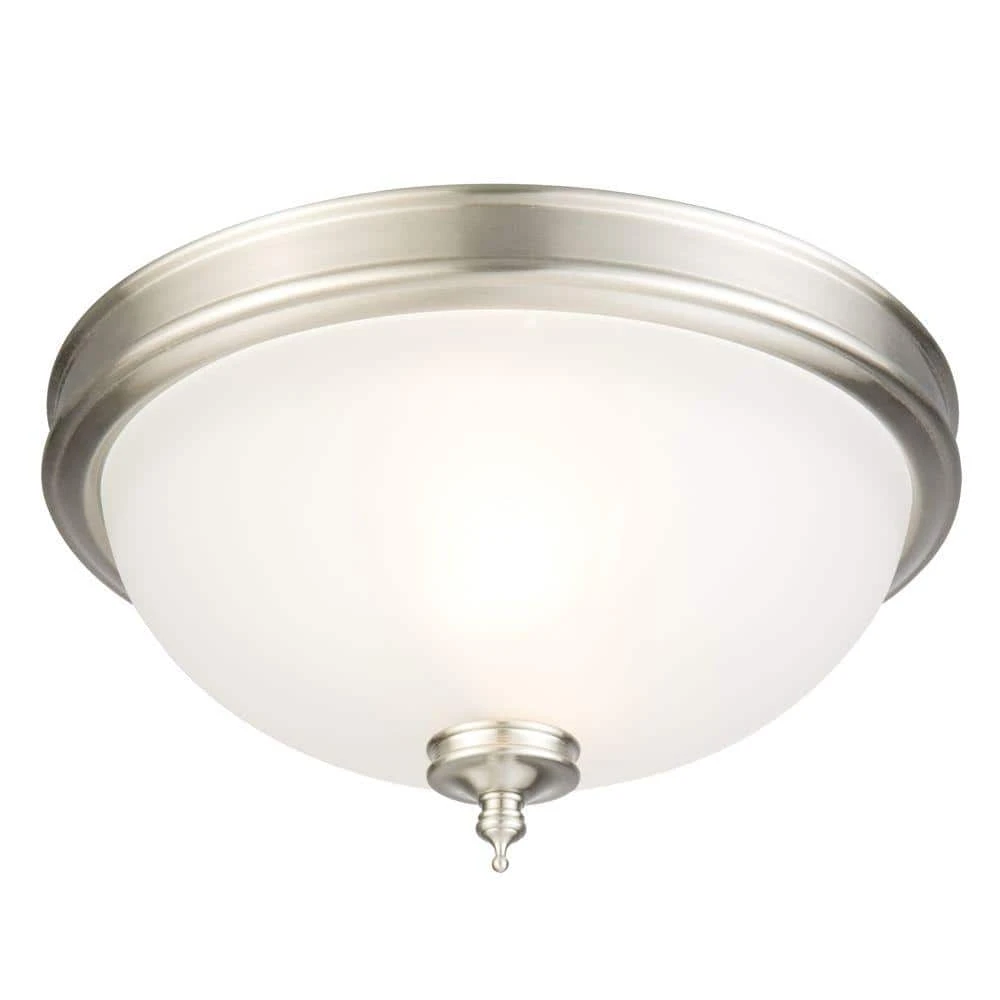 Eastpoint 13 in. 2-Light Brushed Nickel Flush Mount with Frosted Glass Shade by Hampton Bay 1 Eastpoint 13 in. 2-Light Brushed Nickel Flush Mount with Frosted Glass Shade by Hampton Bay