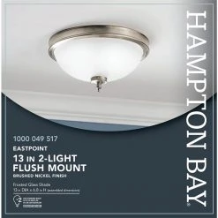 Eastpoint 13 in. 2-Light Brushed Nickel Flush Mount with Frosted Glass Shade by Hampton Bay 11 Eastpoint 13 in. 2-Light Brushed Nickel Flush Mount with Frosted Glass Shade by Hampton Bay -Hampton Bay Sales brushed nickel hampton bay flush mount lights ihi8012a 2 bn c3 1000