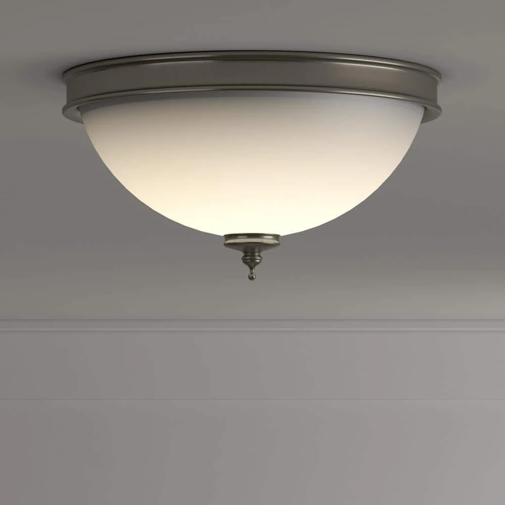 Eastpoint 13 in. 2-Light Brushed Nickel Flush Mount with Frosted Glass Shade by Hampton Bay 2 Eastpoint 13 in. 2-Light Brushed Nickel Flush Mount with Frosted Glass Shade by Hampton Bay - Image 2