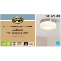 8 in. 60-Watt Equivalent Brushed Nickel Integrated LED Drum Flush Mount with Pull Chain and Glass Shade by Hampton Bay -Hampton Bay Sales brushed nickel hampton bay flush mount lights isp8011l 2 44 1000