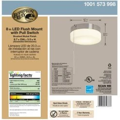 8 in. 60-Watt Equivalent Brushed Nickel Integrated LED Drum Flush Mount with Pull Chain and Glass Shade by Hampton Bay -Hampton Bay Sales brushed nickel hampton bay flush mount lights isp8011l 2 fa 1000