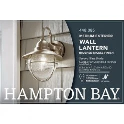 1-Light Brushed Nickel Outdoor Cottage Wall Lantern Sconce by Hampton Bay -Hampton Bay Sales brushed nickel hampton bay outdoor sconces boa1691h bn 1f 1000