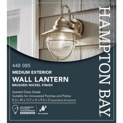 1-Light Brushed Nickel Outdoor Cottage Wall Lantern Sconce by Hampton Bay -Hampton Bay Sales brushed nickel hampton bay outdoor sconces boa1691h bn 4f 1000