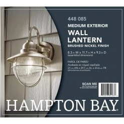 1-Light Brushed Nickel Outdoor Cottage Wall Lantern Sconce by Hampton Bay -Hampton Bay Sales brushed nickel hampton bay outdoor sconces boa1691h bn fa 1000