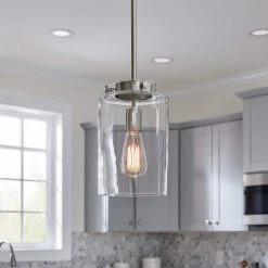 Mullins 6.75 in. 1-Light Brushed Nickel Mini Pendant with Clear Glass Shade by Hampton Bay 15 Mullins 6.75 in. 1-Light Brushed Nickel Mini Pendant with Clear Glass Shade by Hampton Bay -Hampton Bay Sales brushed nickel hampton bay pendant lights 27328 1d 1000