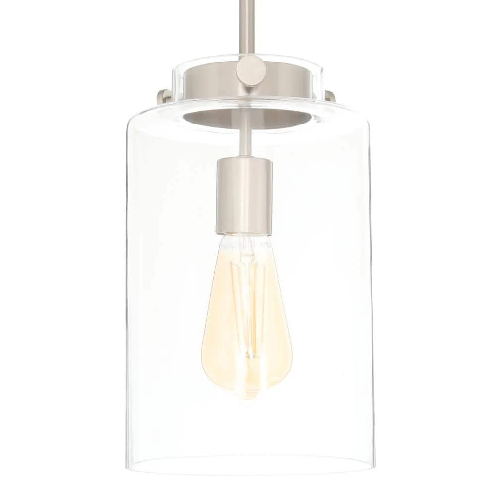 Mullins 6.75 in. 1-Light Brushed Nickel Mini Pendant with Clear Glass Shade by Hampton Bay 12 Mullins 6.75 in. 1-Light Brushed Nickel Mini Pendant with Clear Glass Shade by Hampton Bay - Image 12