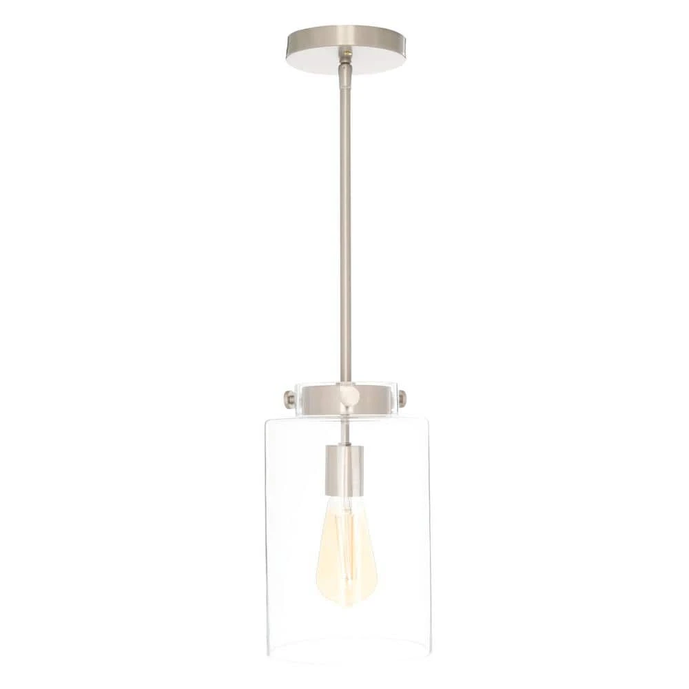 Mullins 6.75 in. 1-Light Brushed Nickel Mini Pendant with Clear Glass Shade by Hampton Bay 5 Mullins 6.75 in. 1-Light Brushed Nickel Mini Pendant with Clear Glass Shade by Hampton Bay - Image 5