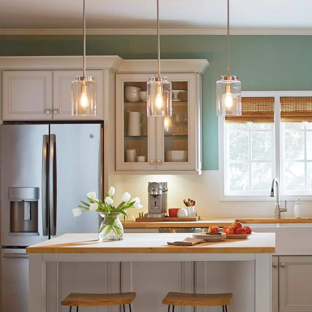 Mullins 6.75 in. 1-Light Brushed Nickel Mini Pendant with Clear Glass Shade by Hampton Bay 11 Mullins 6.75 in. 1-Light Brushed Nickel Mini Pendant with Clear Glass Shade by Hampton Bay - Image 11