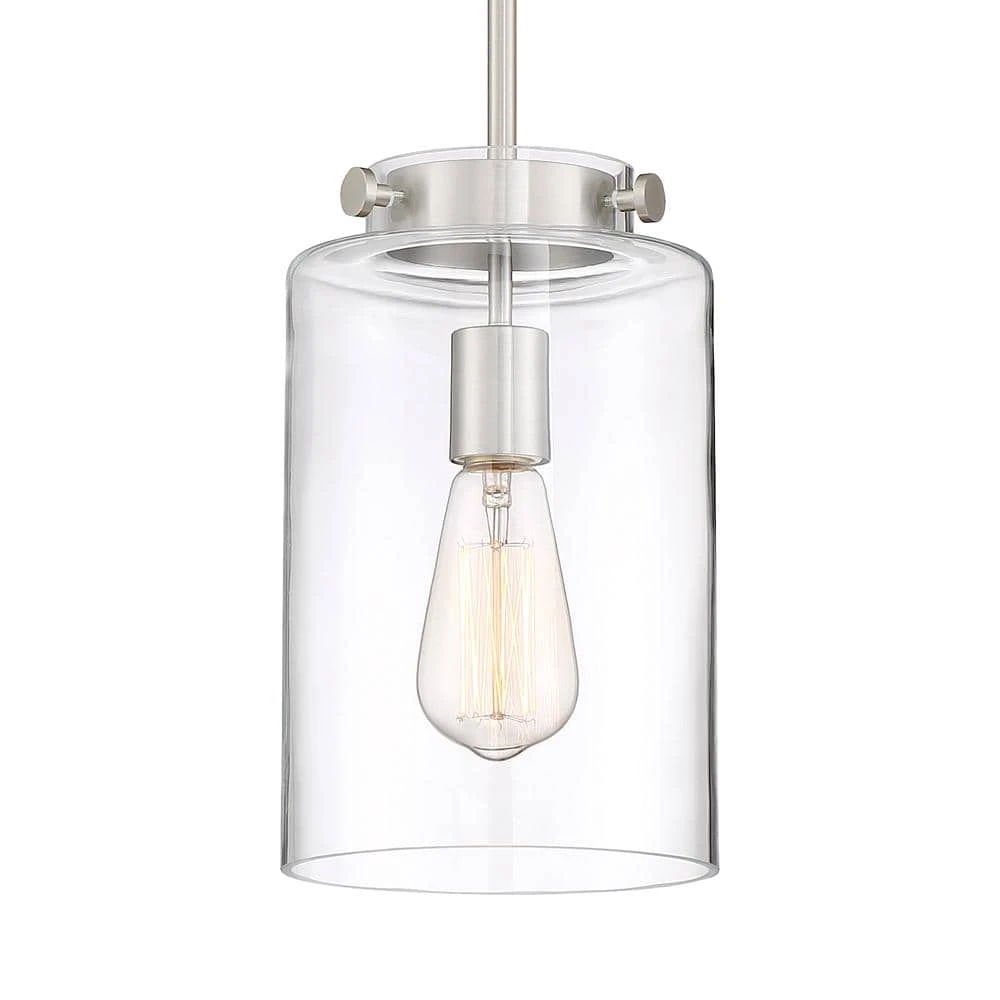 Mullins 6.75 in. 1-Light Brushed Nickel Mini Pendant with Clear Glass Shade by Hampton Bay 6 Mullins 6.75 in. 1-Light Brushed Nickel Mini Pendant with Clear Glass Shade by Hampton Bay - Image 6