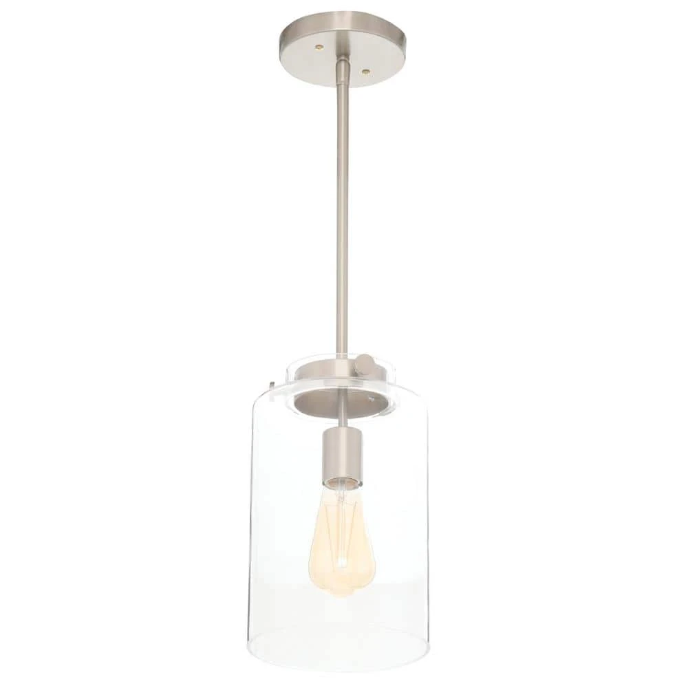 Mullins 6.75 in. 1-Light Brushed Nickel Mini Pendant with Clear Glass Shade by Hampton Bay 3 Mullins 6.75 in. 1-Light Brushed Nickel Mini Pendant with Clear Glass Shade by Hampton Bay - Image 3