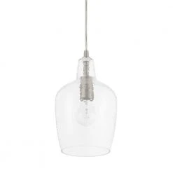 Gillian 1-Light Brushed Nickel Cone Mini Pendant with Clear Hammered Glass by Hampton Bay