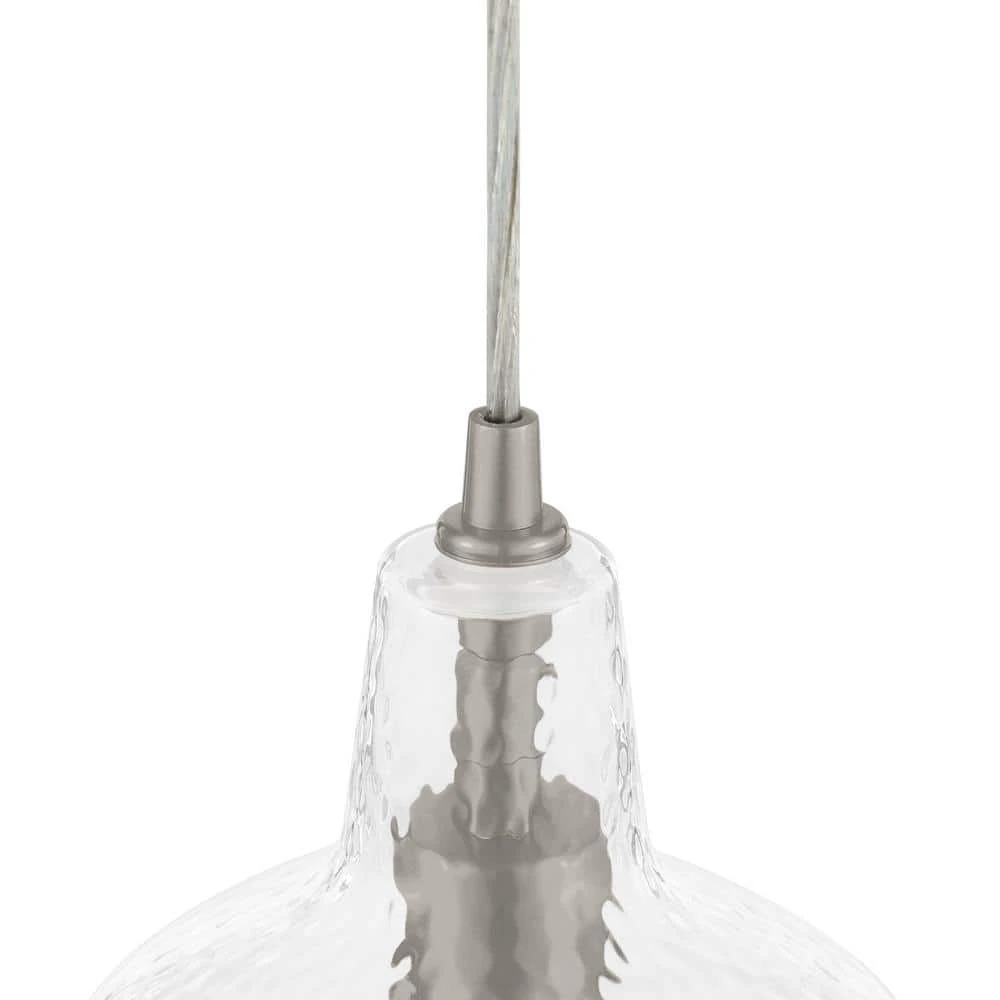 Gillian 1-Light Brushed Nickel Cone Mini Pendant with Clear Hammered Glass by Hampton Bay 4 Gillian 1-Light Brushed Nickel Cone Mini Pendant with Clear Hammered Glass by Hampton Bay - Image 4