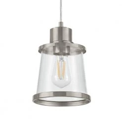 Rigby 1-Light Brushed Nickel Mini Pendant, Farmhouse Hanging Light, Kitchen Pendant Lighting by Hampton Bay