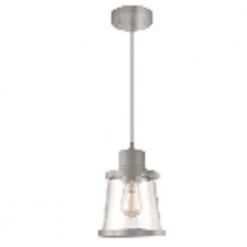 Rigby 1-Light Brushed Nickel Mini Pendant, Farmhouse Hanging Light, Kitchen Pendant Lighting by Hampton Bay -Hampton Bay Sales brushed nickel hampton bay pendant lights 65138 77 1000