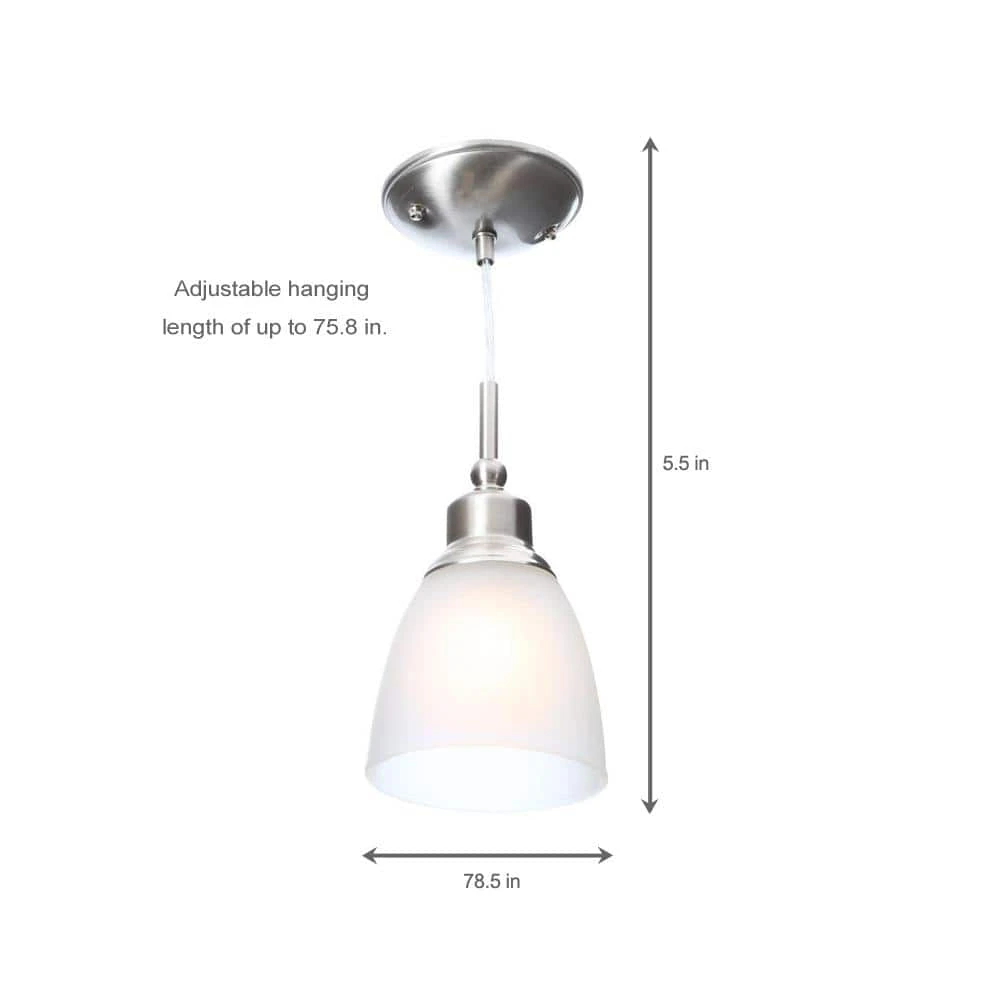 Riverbrook 1-Light Brushed Nickel Mini Pendant with Frosted White Glass Shade (3-Pack) by Hampton Bay 12 Riverbrook 1-Light Brushed Nickel Mini Pendant with Frosted White Glass Shade (3-Pack) by Hampton Bay - Image 12