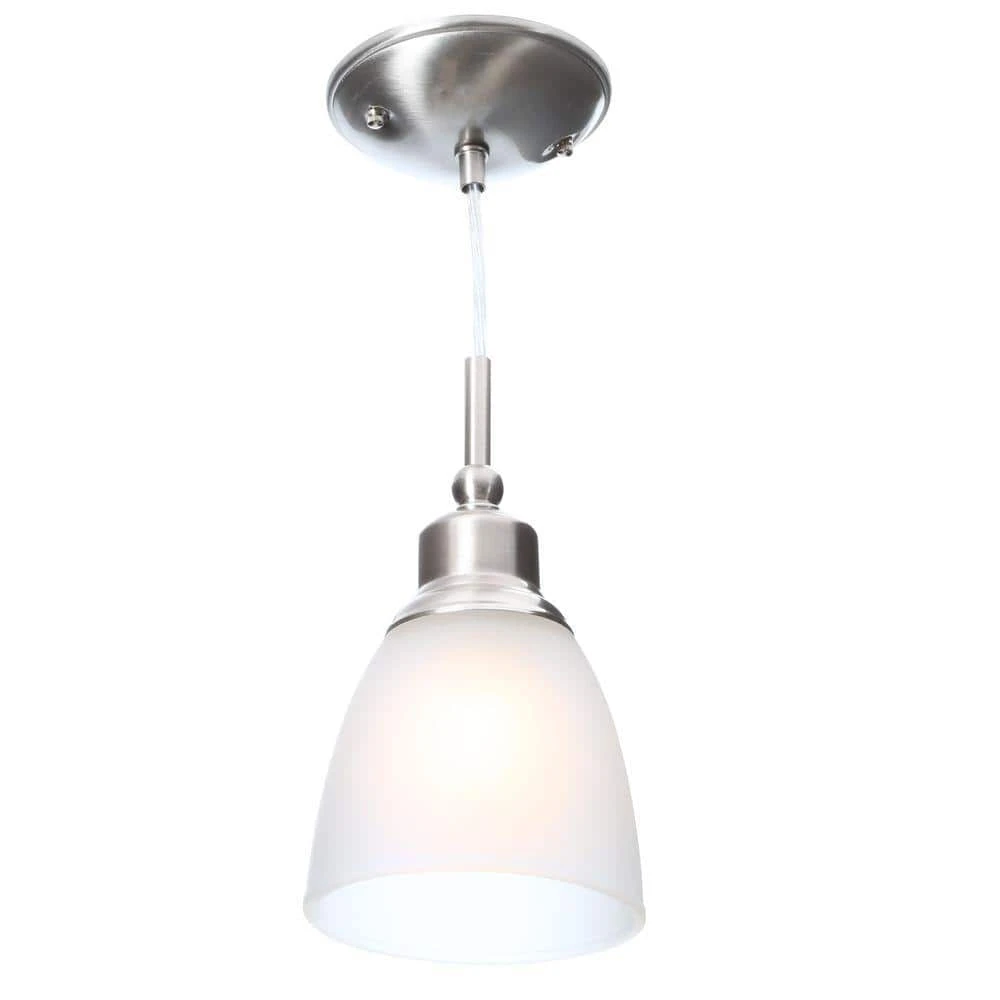 Riverbrook 1-Light Brushed Nickel Mini Pendant with Frosted White Glass Shade (3-Pack) by Hampton Bay 1 Riverbrook 1-Light Brushed Nickel Mini Pendant with Frosted White Glass Shade (3-Pack) by Hampton Bay