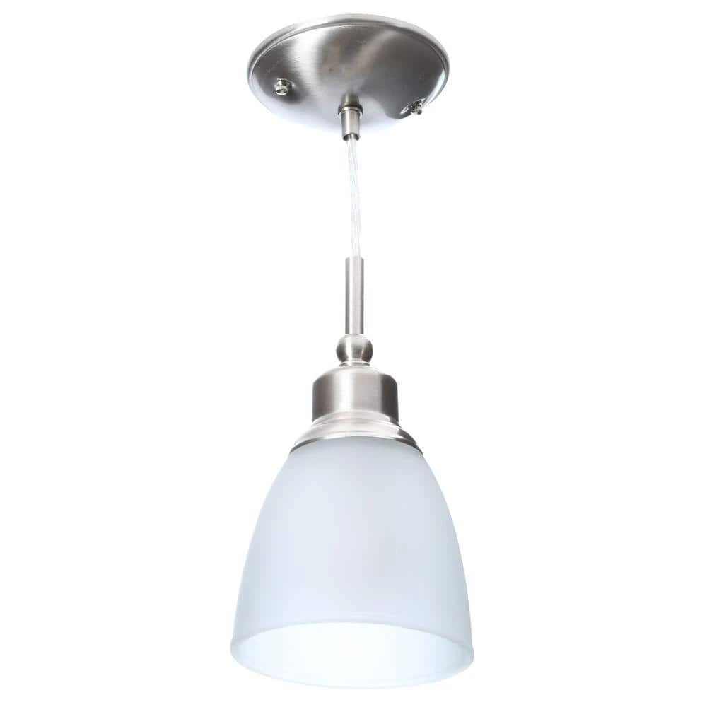 Riverbrook 1-Light Brushed Nickel Mini Pendant with Frosted White Glass Shade (3-Pack) by Hampton Bay 7 Riverbrook 1-Light Brushed Nickel Mini Pendant with Frosted White Glass Shade (3-Pack) by Hampton Bay - Image 7
