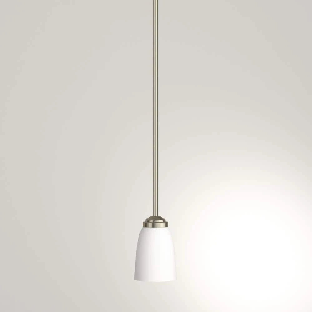 1-Light Brushed Nickel Mini Pendant with Frosted Glass Shade by Hampton Bay 14 1-Light Brushed Nickel Mini Pendant with Frosted Glass Shade by Hampton Bay - Image 14