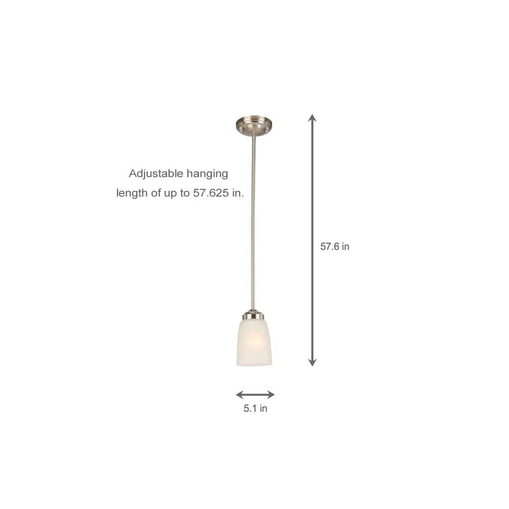 1-Light Brushed Nickel Mini Pendant with Frosted Glass Shade by Hampton Bay 8 1-Light Brushed Nickel Mini Pendant with Frosted Glass Shade by Hampton Bay - Image 8