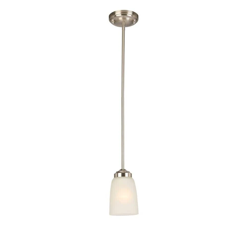 1-Light Brushed Nickel Mini Pendant with Frosted Glass Shade by Hampton Bay 1 1-Light Brushed Nickel Mini Pendant with Frosted Glass Shade by Hampton Bay