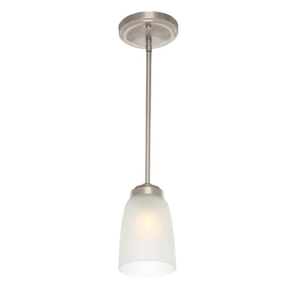 1-Light Brushed Nickel Mini Pendant with Frosted Glass Shade by Hampton Bay 4 1-Light Brushed Nickel Mini Pendant with Frosted Glass Shade by Hampton Bay - Image 4