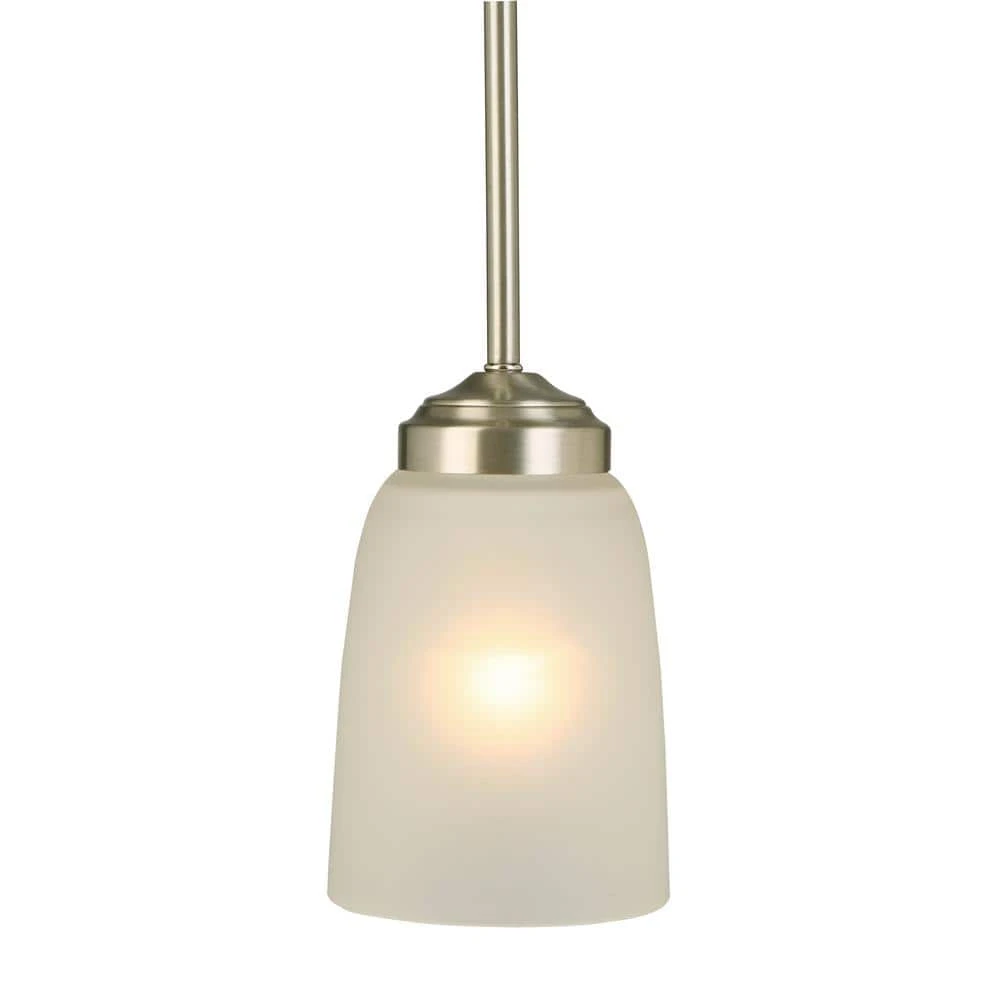 1-Light Brushed Nickel Mini Pendant with Frosted Glass Shade by Hampton Bay 7 1-Light Brushed Nickel Mini Pendant with Frosted Glass Shade by Hampton Bay - Image 7