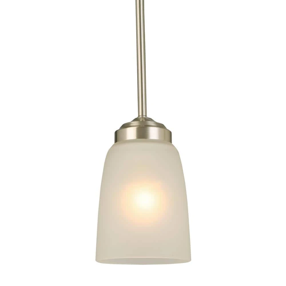 1-Light Brushed Nickel Mini Pendant with Frosted Glass Shade by Hampton Bay 11 1-Light Brushed Nickel Mini Pendant with Frosted Glass Shade by Hampton Bay - Image 11