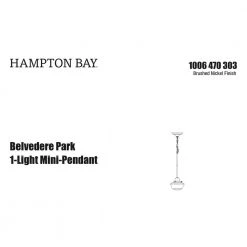 Belvedere Park 1-Light Brushed Nickel Mini-Pendant Hanging Light with Frosted Glass Shade, Farmhouse Kitchen Lighting by Hampton Bay -Hampton Bay Sales brushed nickel hampton bay pendant lights kfn8901as 01 bn 1f 1000