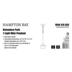 Belvedere Park 1-Light Brushed Nickel Mini-Pendant Hanging Light with Frosted Glass Shade, Farmhouse Kitchen Lighting by Hampton Bay -Hampton Bay Sales brushed nickel hampton bay pendant lights kfn8901as 01 bn 4f 1000