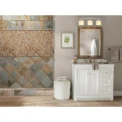 Architecture 3-Light Brushed Nickel Vanity Light with Etched White Glass Shades by Hampton Bay -Hampton Bay Sales brushed nickel hampton bay vanity lighting 15041 44 1000