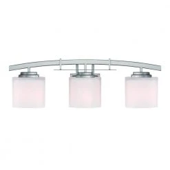 Architecture 3-Light Brushed Nickel Vanity Light with Etched White Glass Shades by Hampton Bay