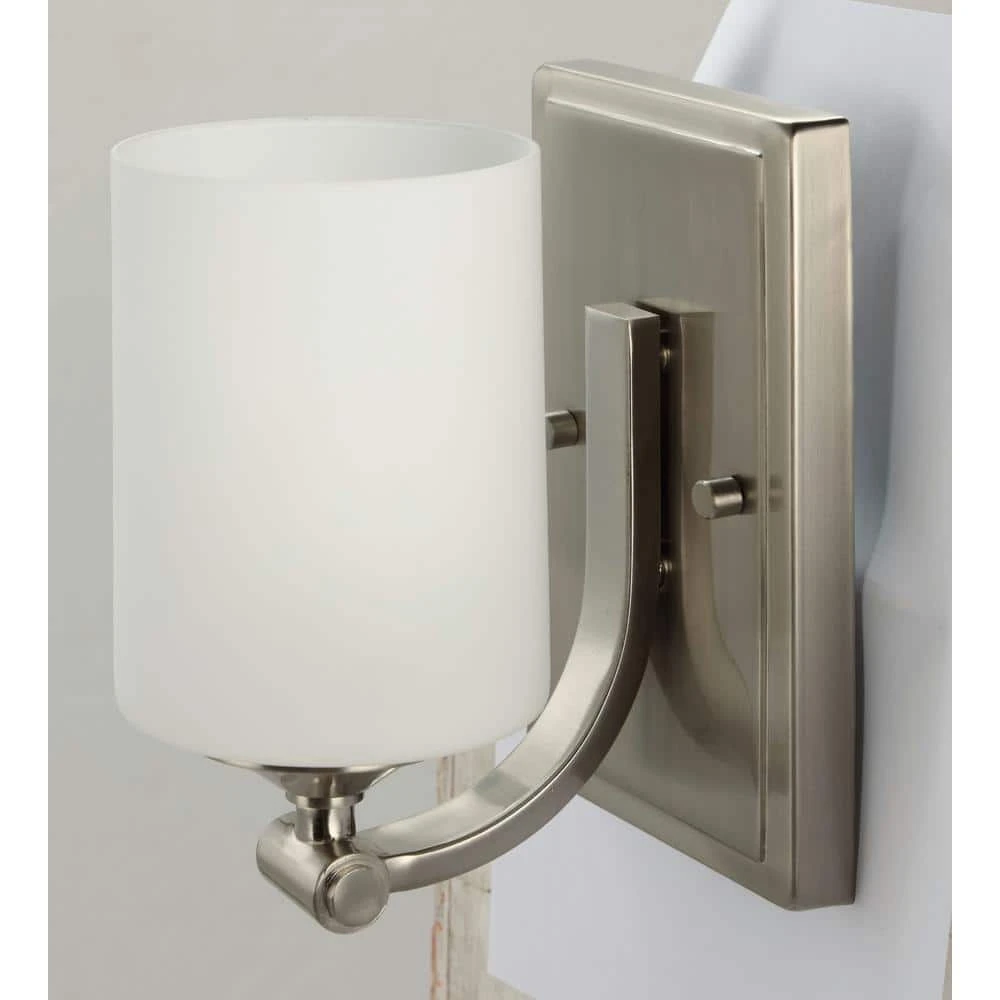1-Light Brushed Nickel Wall Sconce with Frosted Opal Glass Shade by Hampton Bay 8 1-Light Brushed Nickel Wall Sconce with Frosted Opal Glass Shade by Hampton Bay - Image 8