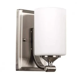 1-Light Brushed Nickel Wall Sconce with Frosted Opal Glass Shade by Hampton Bay