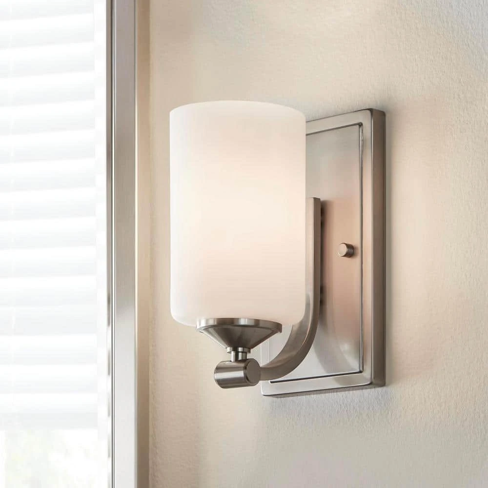1-Light Brushed Nickel Wall Sconce with Frosted Opal Glass Shade by Hampton Bay 2 1-Light Brushed Nickel Wall Sconce with Frosted Opal Glass Shade by Hampton Bay - Image 2