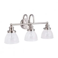 Albona 3-Light Brushed Nickel Vanity Light with Clear Seeded Glass Shades by Hampton Bay