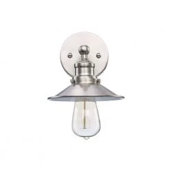 Glenhurst 1-Light Brushed Nickel Indoor Industrial Farmhouse Wall Sconce Light Fixture with Metal Shade by Hampton Bay
