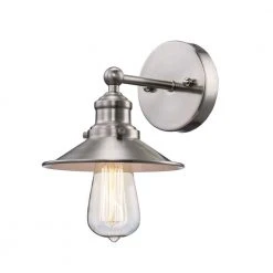 Glenhurst 1-Light Brushed Nickel Indoor Industrial Farmhouse Wall Sconce Light Fixture with Metal Shade by Hampton Bay -Hampton Bay Sales brushed nickel hampton bay vanity lighting 20511 bn 77 1000
