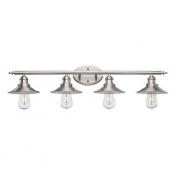 Glenhurst 4-Light Brushed Nickel Industrial Farmhouse Bathroom Vanity Light Fixture with Metal Shades by Hampton Bay