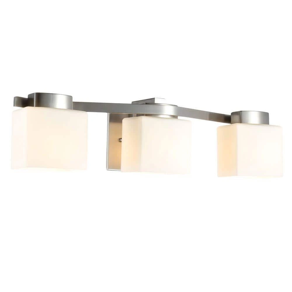 Aldridge 3-Light Brushed Nickel Vanity Light with Etched White Glass Shades by Hampton Bay 3 Aldridge 3-Light Brushed Nickel Vanity Light with Etched White Glass Shades by Hampton Bay - Image 3