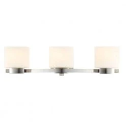 Aldridge 3-Light Brushed Nickel Vanity Light with Etched White Glass Shades by Hampton Bay