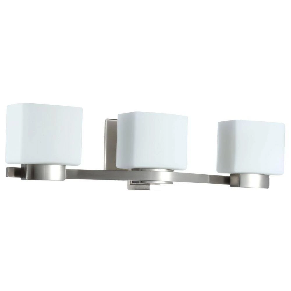 Aldridge 3-Light Brushed Nickel Vanity Light with Etched White Glass Shades by Hampton Bay 6 Aldridge 3-Light Brushed Nickel Vanity Light with Etched White Glass Shades by Hampton Bay - Image 6