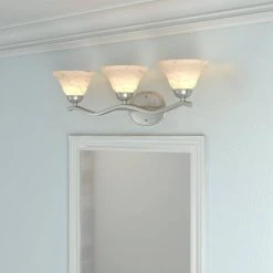 Andenne 3-Light 26.3 in. Transitional Brushed Nickel Bathroom Vanity Light with Bell Shaped Marbleized Glass Shades by Hampton Bay -Hampton Bay Sales brushed nickel hampton bay vanity lighting 2827 bn 1d 1000